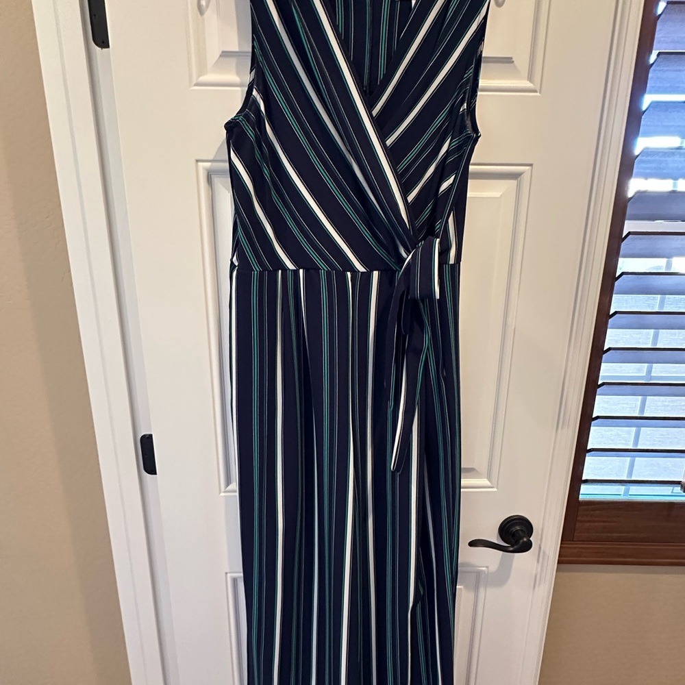 Emma & Michele Navy, White & Teal Striped Jumpsuit